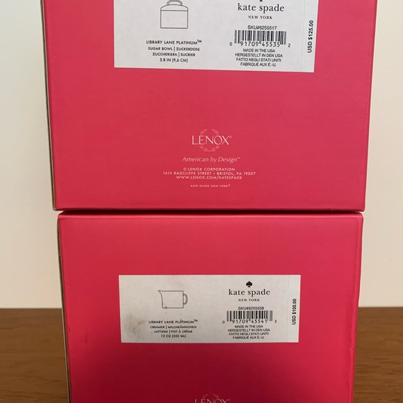 New In Box: Kate Spade “Library Lane Platinum” Creamer + Sugar Bowl - Picture 6 of 6